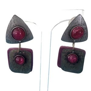 Elegant Pink and Silver Earrings Vintage 80s Native American Style Jewelry